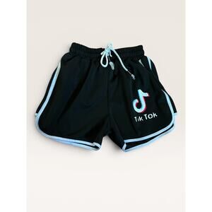 TikTok Graphic Athletic Shorts Black Blue Piping Dolphin Lounge Shorts small